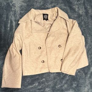 Cream Double-Breasted Wool-Blend Peacoat